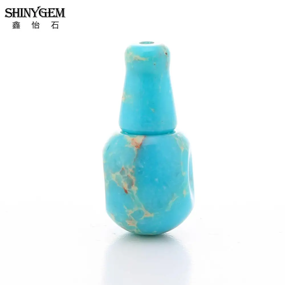 ShinyGem 3 Hole Guru Beads Sea Blue Sea Sediment Jaspers 3 Hole Beads Buddha Gourd Shaped Natural Stone Beads For Jewelry Making