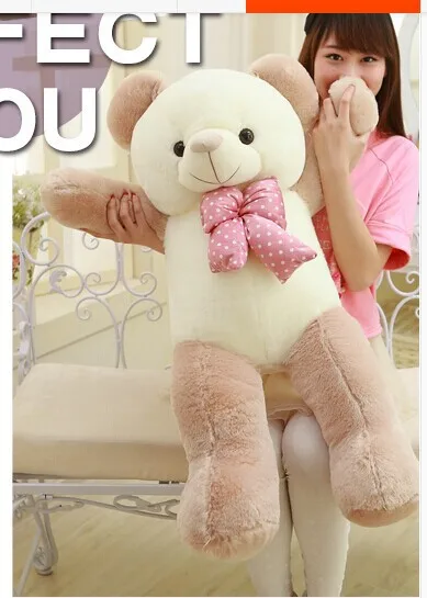 lovely new plush Teddy bear toy stuffed light brown teddy bear with bow birthday gift about 120cm