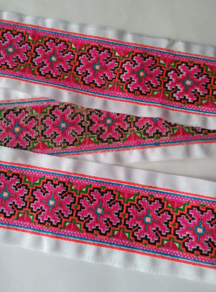 miao hmong embroidery crochet cotton fabric lace trim 8cm dress collar ribbon tape webbing ethnic tribal india boho gypsy DIY