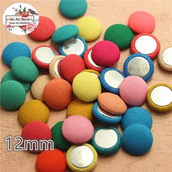 50pcs mix color Flatback tessuto coperto bottoni rotondi Home Garden Crafts Cabochon Scrapbooking fai da te 12mm