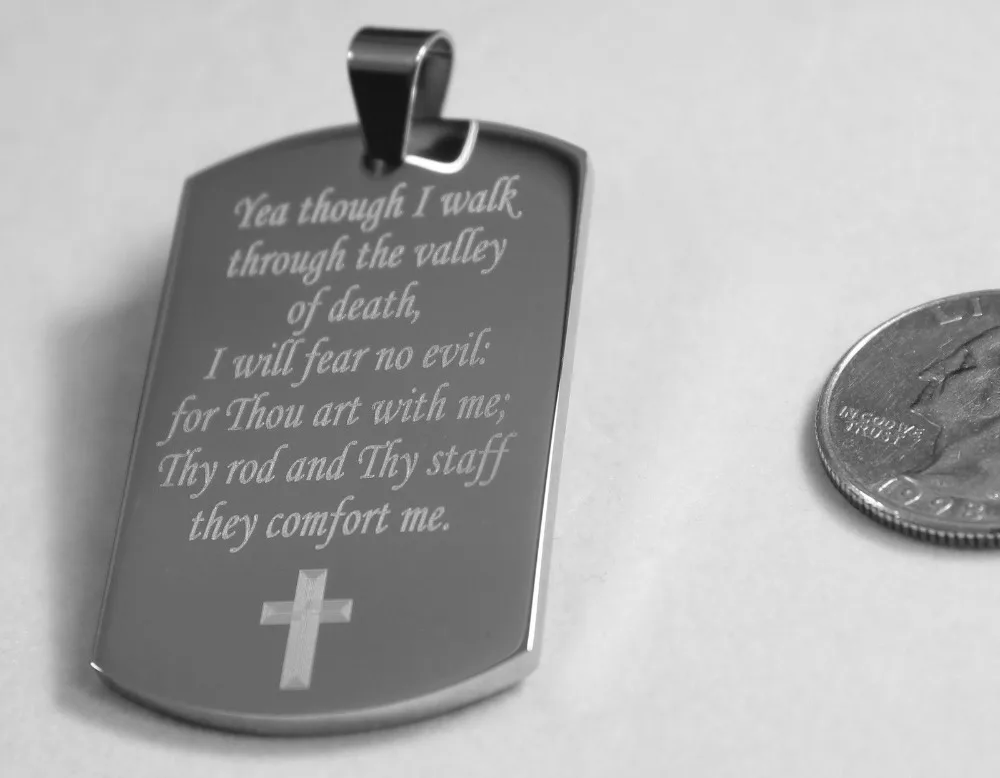 

low price personalized dog tags Wholesale PSALM 23:4 VALLEY OF DEATH PRAYER DOG TAG hot sales STAINLESS STEEL engraved dog tags