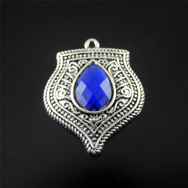 GraceAngie Wholesale 10PCS Blue Acrylic Scrapbook Antique Tibetan Metal Charms Vintage Unique New Fashion Pendant Jewelry