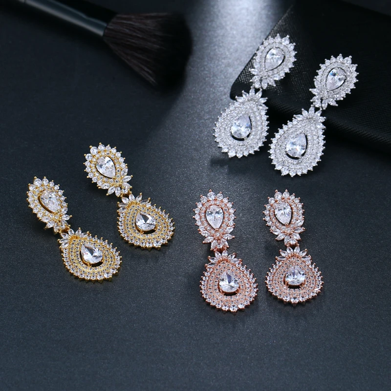 EMMAYA Luxury New Fashion Women Rose Gold Color Drop Earrring CZ Nice Pierced Dangle Wedding Earrings Jewelry Gifts