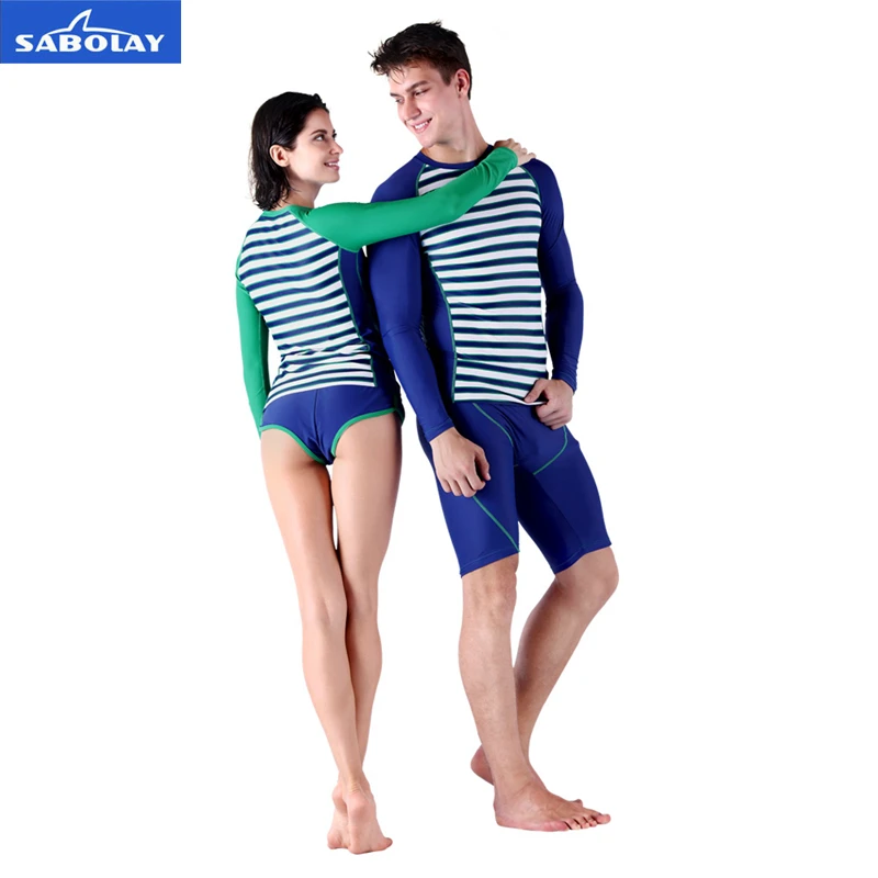 

SABOLAY Men Women Swim Rashguard Elastic Quick Dry Beach Surfing Shirts Lovers Style Shorts Rash Guards Soft Suits Water Sports