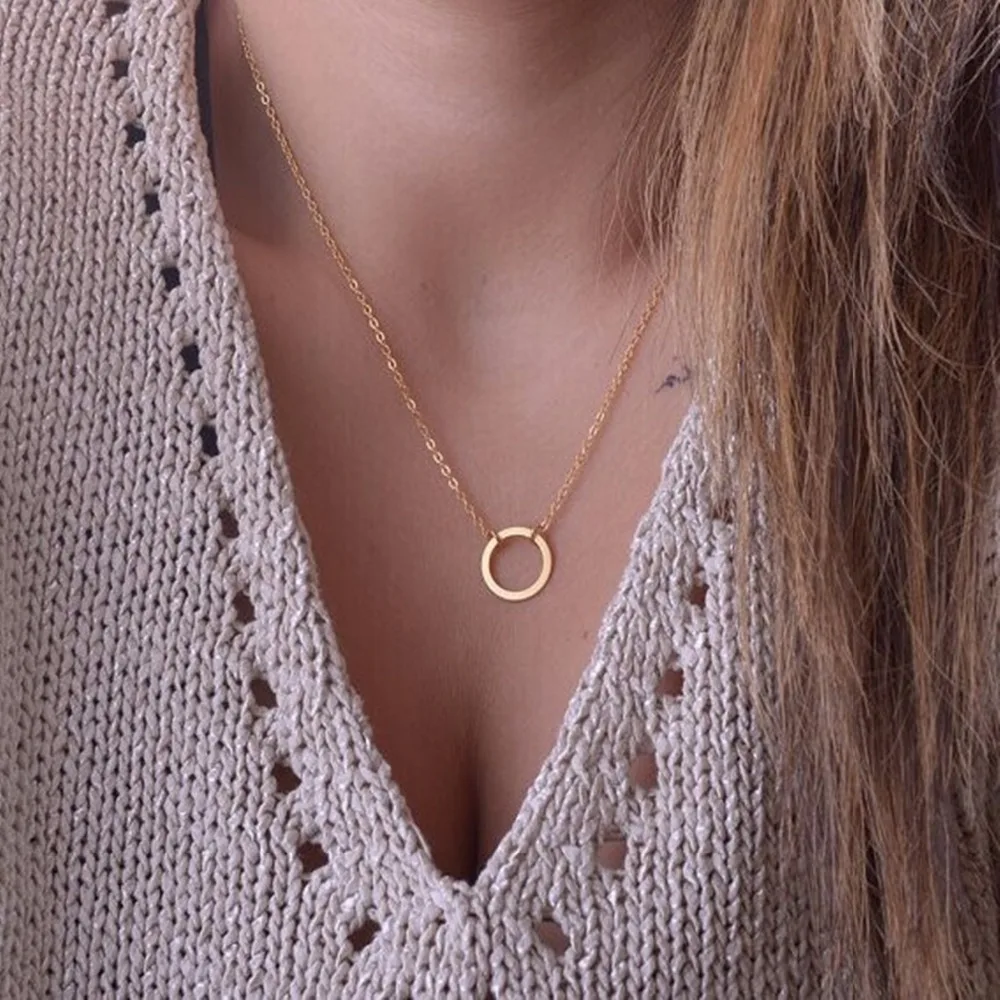 NK602 New Fashion Steampunk Dainty Circle Collier Jewelry Cheap Round Minimalist Chain Pendant Necklace For Women Gift