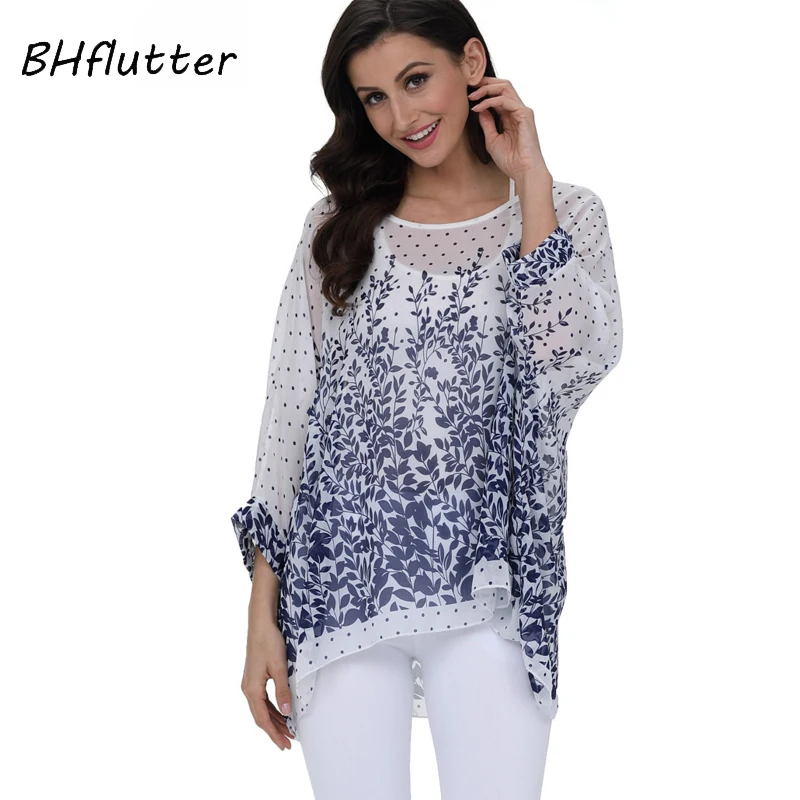 BHflutter Women Blouses 2018 New Fashion O neck Batwing Summer Blouse Boho Style Beach Chiffon Shirts Tops Plus Size 4XL 5XL 6XL