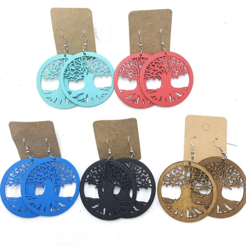 Tree Of Life Wooden Earrings Can Mixed 5 Colors