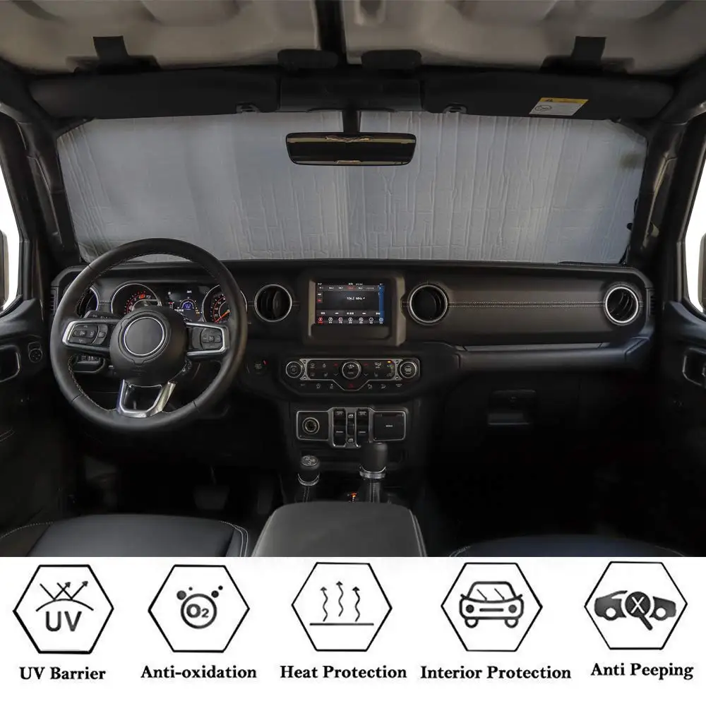 Car Front Windshield Sunshade Cover Anti-UV Insulation Pad for Jeep Wrangler JL Gladiator JT 2018-2022 2023 Interior Accessories
