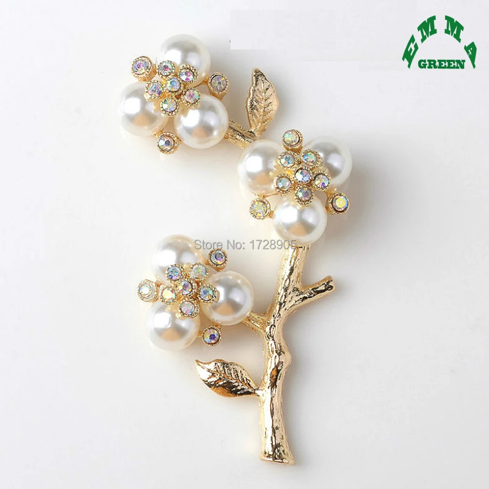 Buttons Flower Large Plum Blossom Vintage Handmade Rhinestone Bling Flat back Crystal Pearl Decorative Center 63 * 32 mm 5 pcs