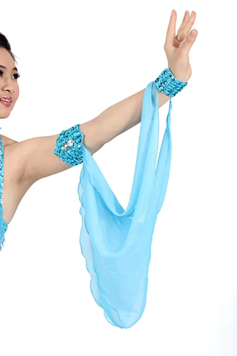 Belly Dance Costume Performances Accessories 1 Piece Arm Sleeves Wrist Adjustable Chiffon Sleeve Sequins Armbands 10 Colors