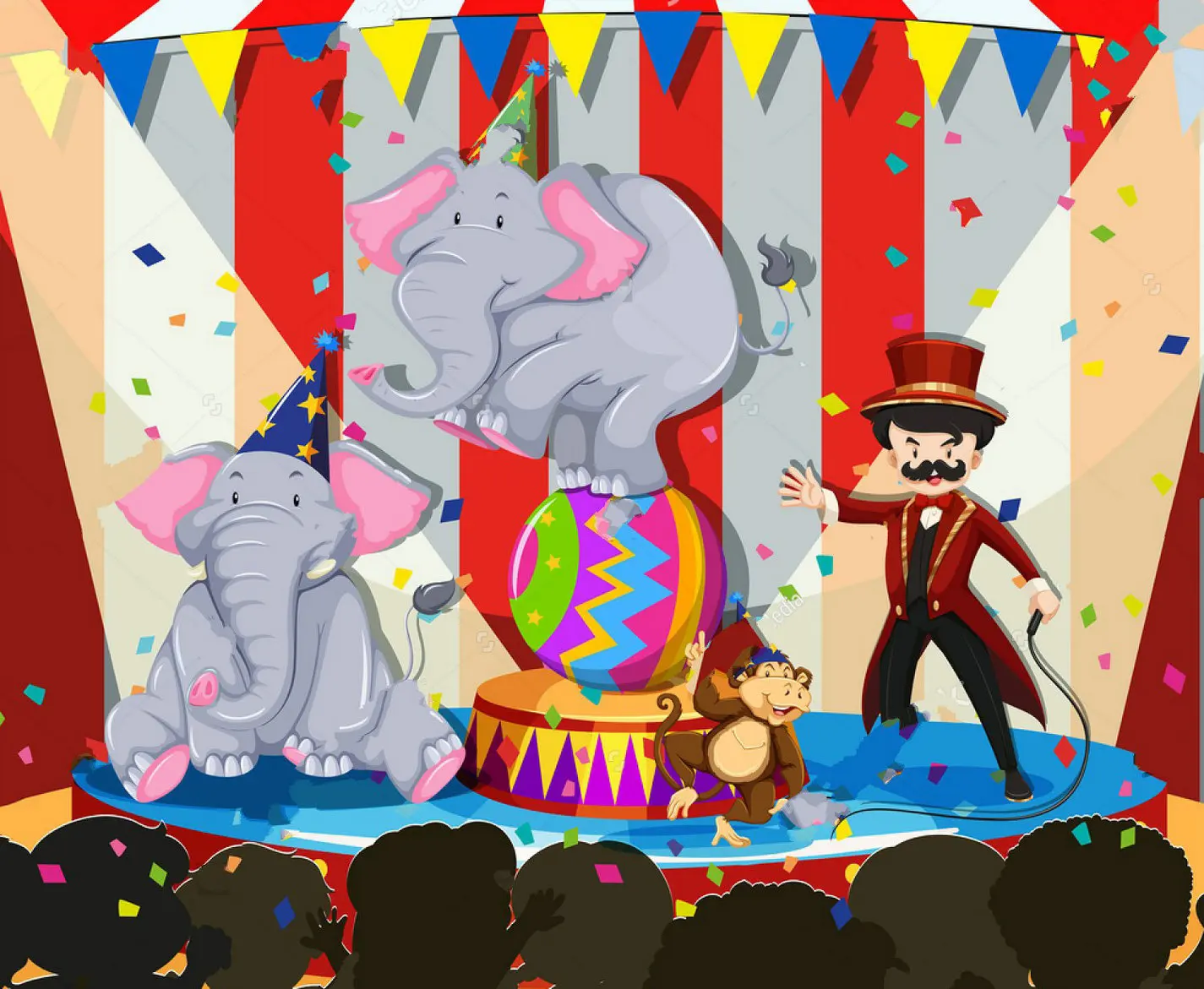 

animal circus striped flag elephant stage monkey background High quality Computer print party backdrops