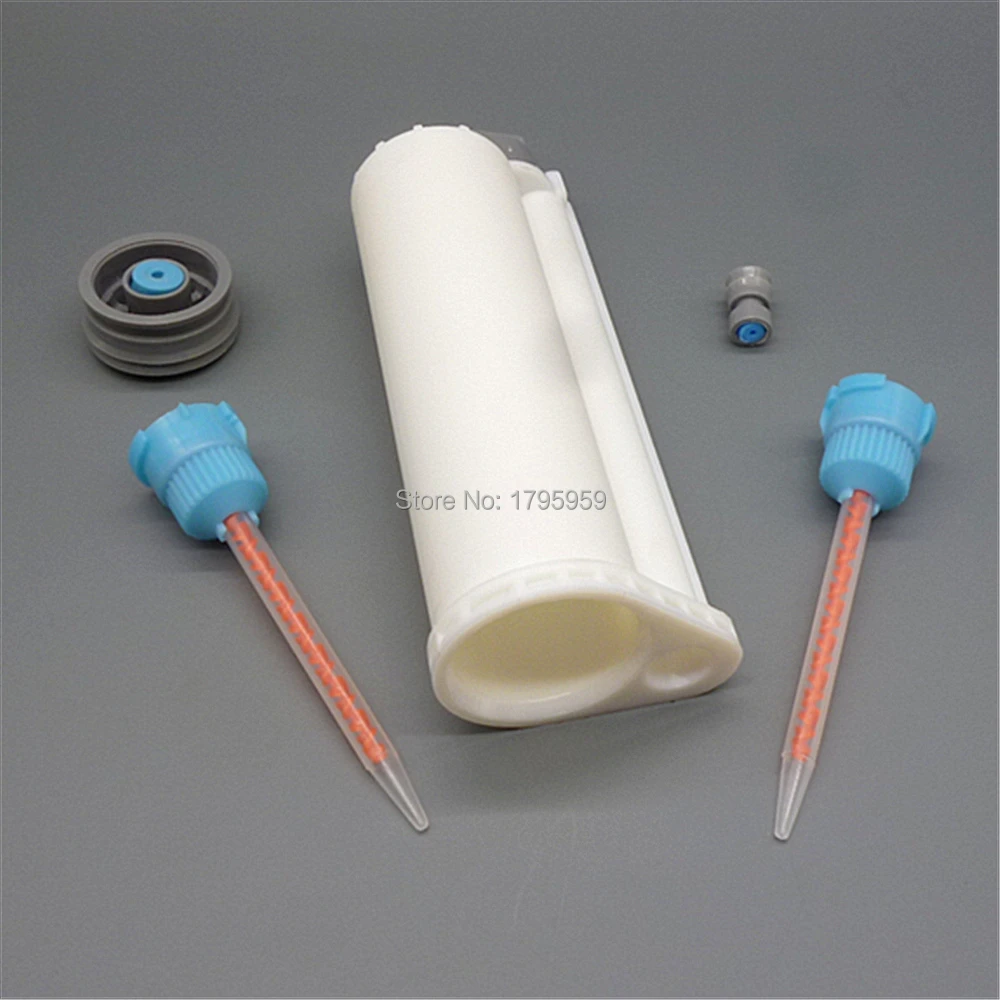 50ml 10:1 Dispenser di resina epossidica a doppia cartuccia vuoto AB tubo di colla con tappo di tenuta pistoni di tenuta 2 pezzi ugello di miscelazione miscelatore statico