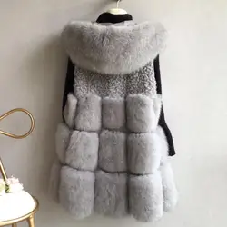 Winter fashion women's hooded jacket Faux fur vest coat Fake fur waistcoat female sleeveless patchwork fur outerwear L1087