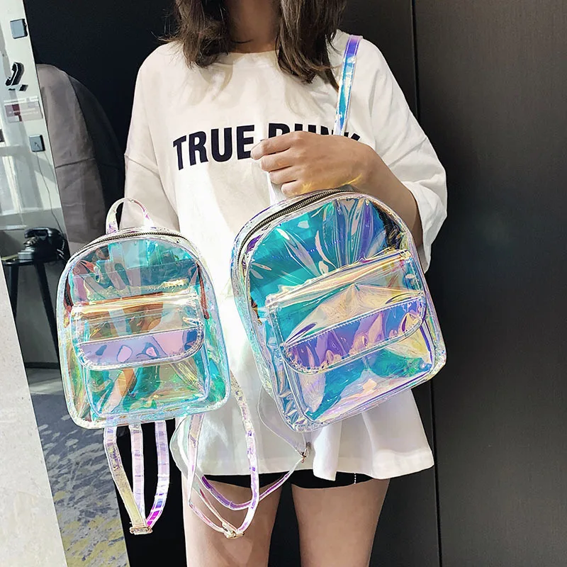 PVC Transparent Clear Women Backpack Ita Bag Harajuku School Bag For Teen Girls Rucksack Kawaii Backpack Holographic Backpack