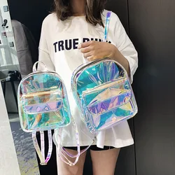 Mochila transparente de PVC para mujer, bolsa Ita Harajuku, escolar, Kawaii, holográfica