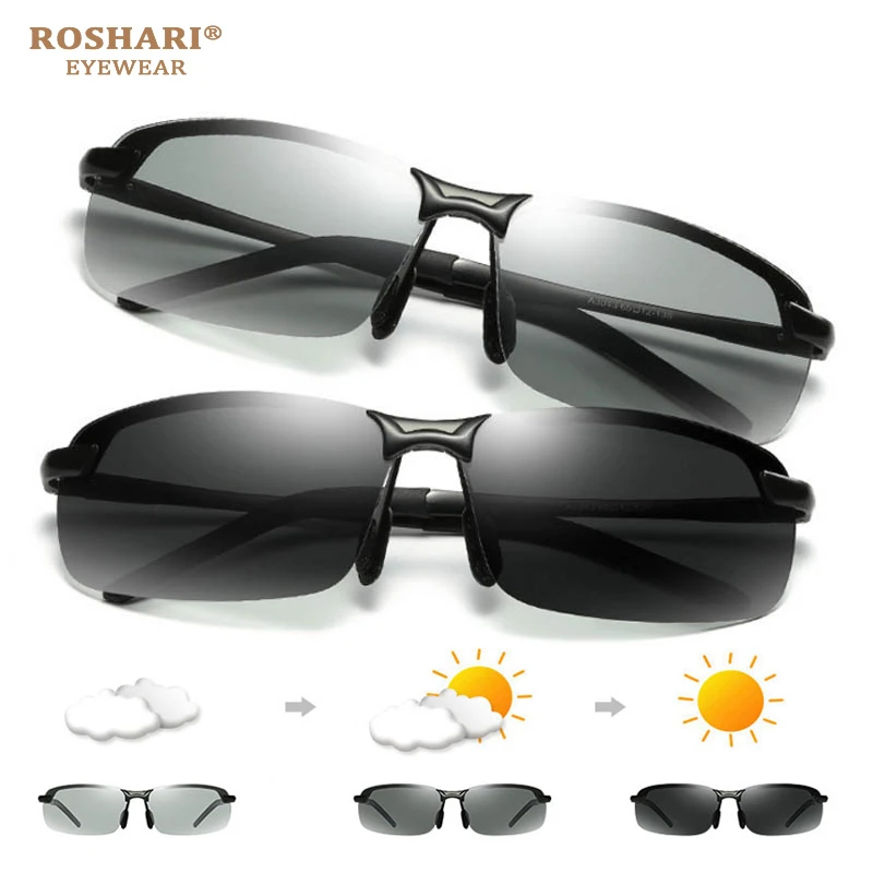 

RoShari Driving Photochromic Sunglasses Men Polarized Chameleon Discoloration Sun glasses for men eyeglasses gafas de sol hombre