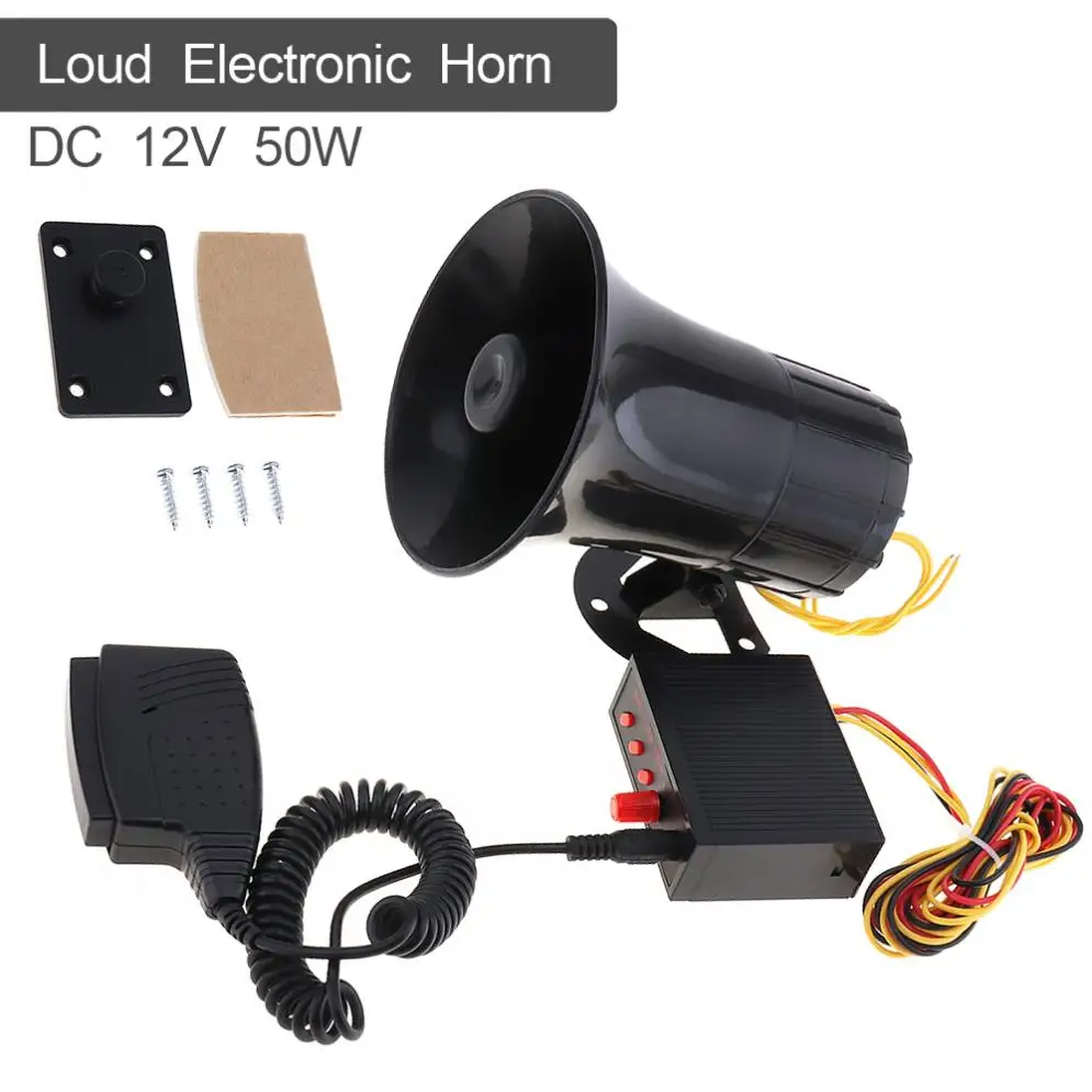 12V 50W 3 Sound Tones Auto Car Electronic Warning Siren Horn Motorcycle Alarm Firemen Ambulance Speaker Loudspeaker Support MIC