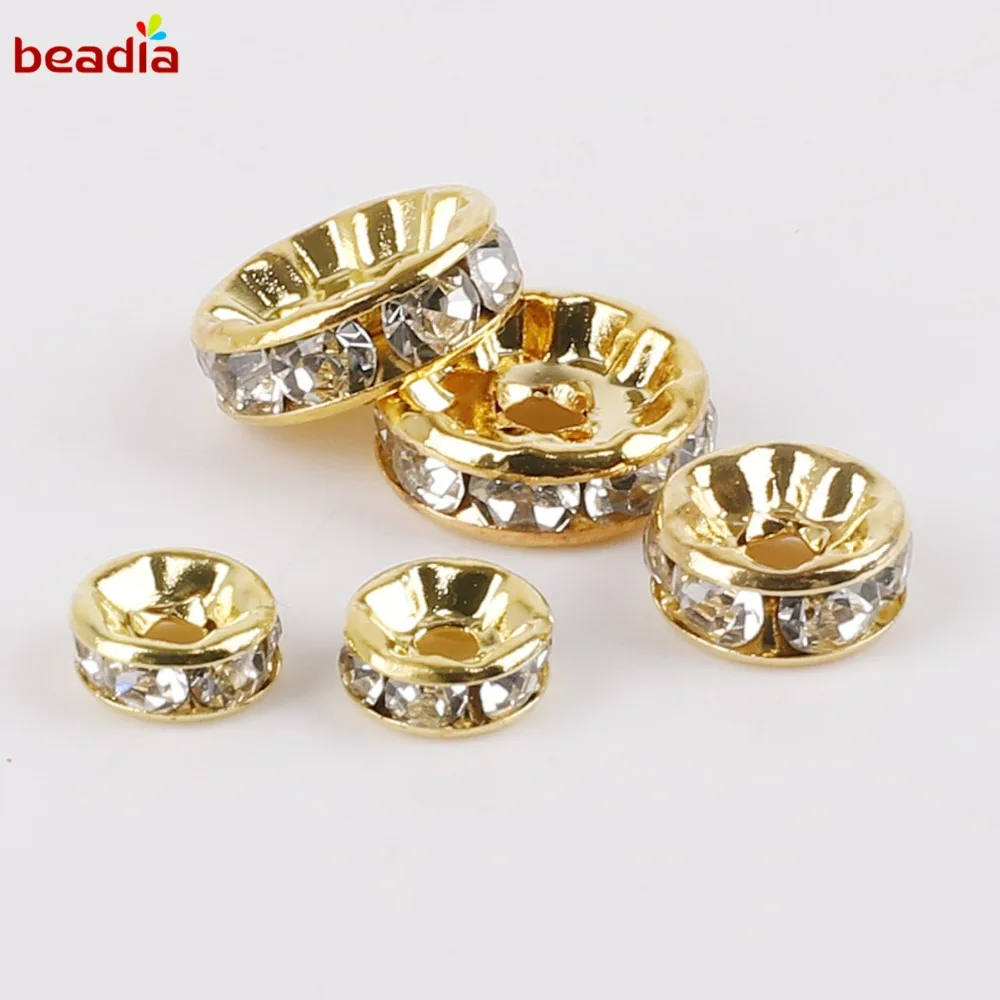 4 6 8 10mm Gold Gunmetal Crystal Rhinestone Rondelles Loose Spacer Beads for DIY Jewelry Findings Making Accessories