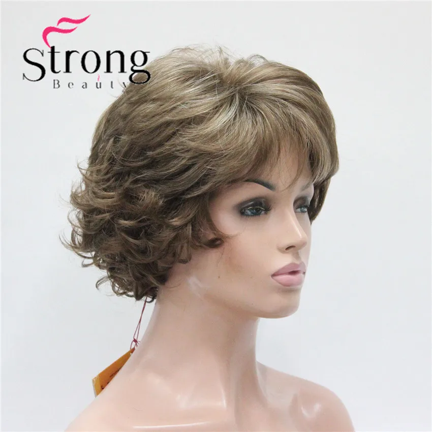 StrongBeauty Short Wig Soft Tousled Curls Brown Highlights Full Synthetic Wigs COLOUR CHOICES