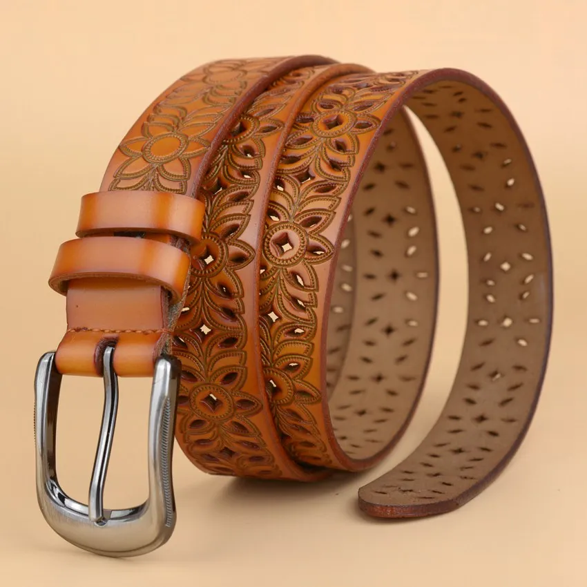 New  Fashion Women Belt Hot Ladies Real Cow Leather Hollow Out Belt Straps Girls Fashion Accessories All-match Waistband