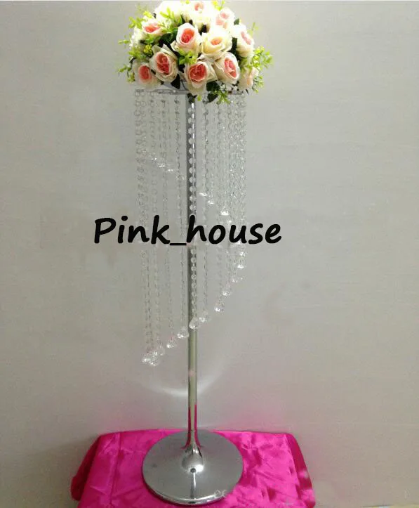 sliver wedding table flower stand center pieces with the acrylice bead strands including the beaddrop