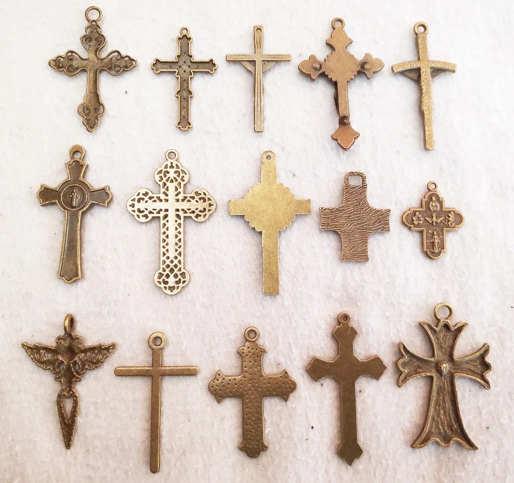 Mix big crosses Charm For Jewelry Making bronze love flower jesus crosses Pendants For Bracelets pretty crosses Charm