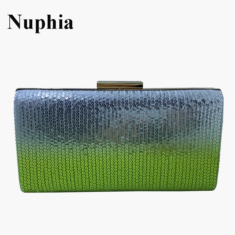 Nuphia New Fashion Women Handbag Messenger Bags Shoulder Bag Lady Sequin Box Clutch Bag Evening Bags Green Purple