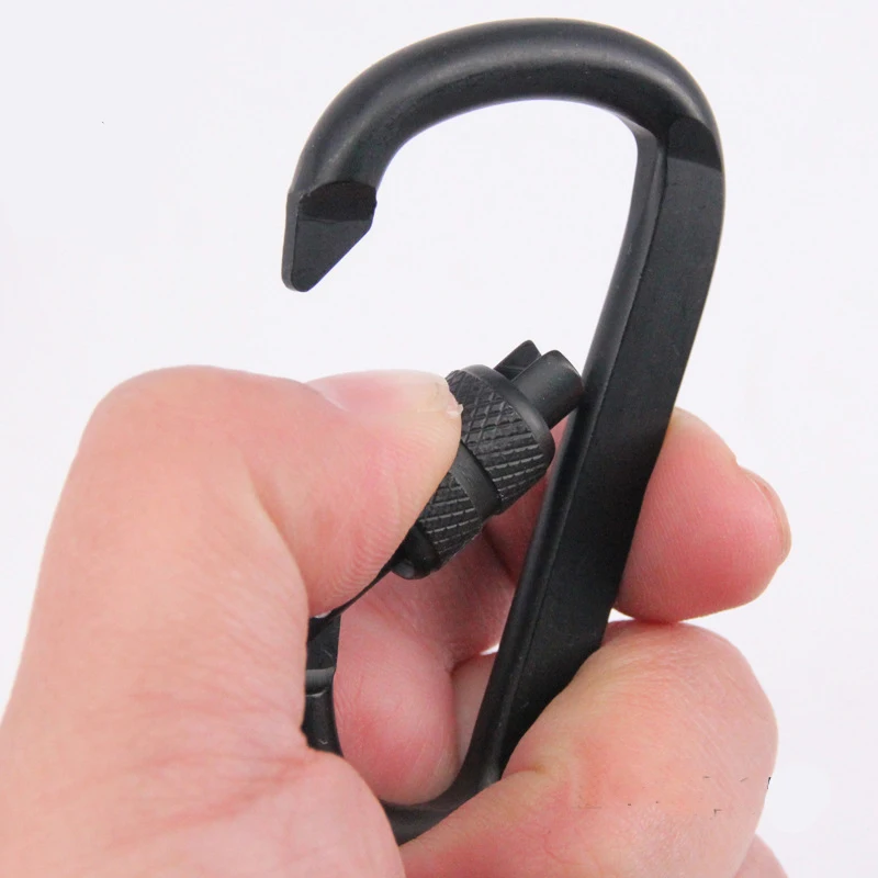 1Pc 7cm Aluminum Alloy Carabiner Black D-Ring Key Chain Clip Camping Keyring Snap Hook Outdoor Travel Kit GYH