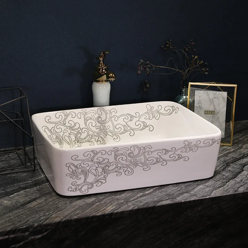 

Rectangular China Painting Ceramic Painting Art Lavabo Bathroom Vessel Sinks counter top washbasin porcelain