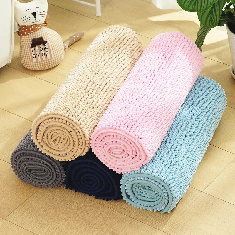 Long Size Bathroom Carpet Chenille Bath Mat, Non-slip Rugs for Bathtub Side, Water Absorption, Toilet Floor Mat, 50*120 50*140cm