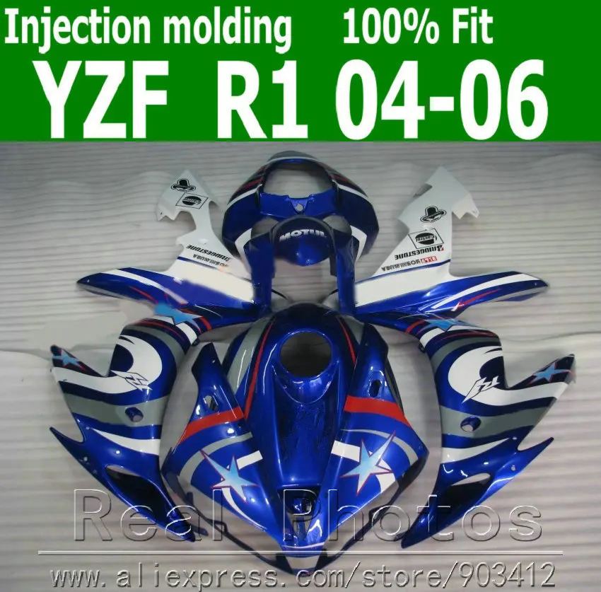 

Injection molding bodywork fairings for YAMAHA R1 fairing kit 2004 2005 2006 white blue sets YZF R1 04 05 06 AS72