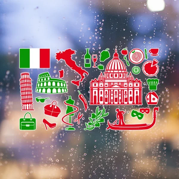 

Italy Landscape Customs Landmark National Flag Resident Diet Pattern Removable Wall Sticker Mural DIY Wallpaper for Room Decal