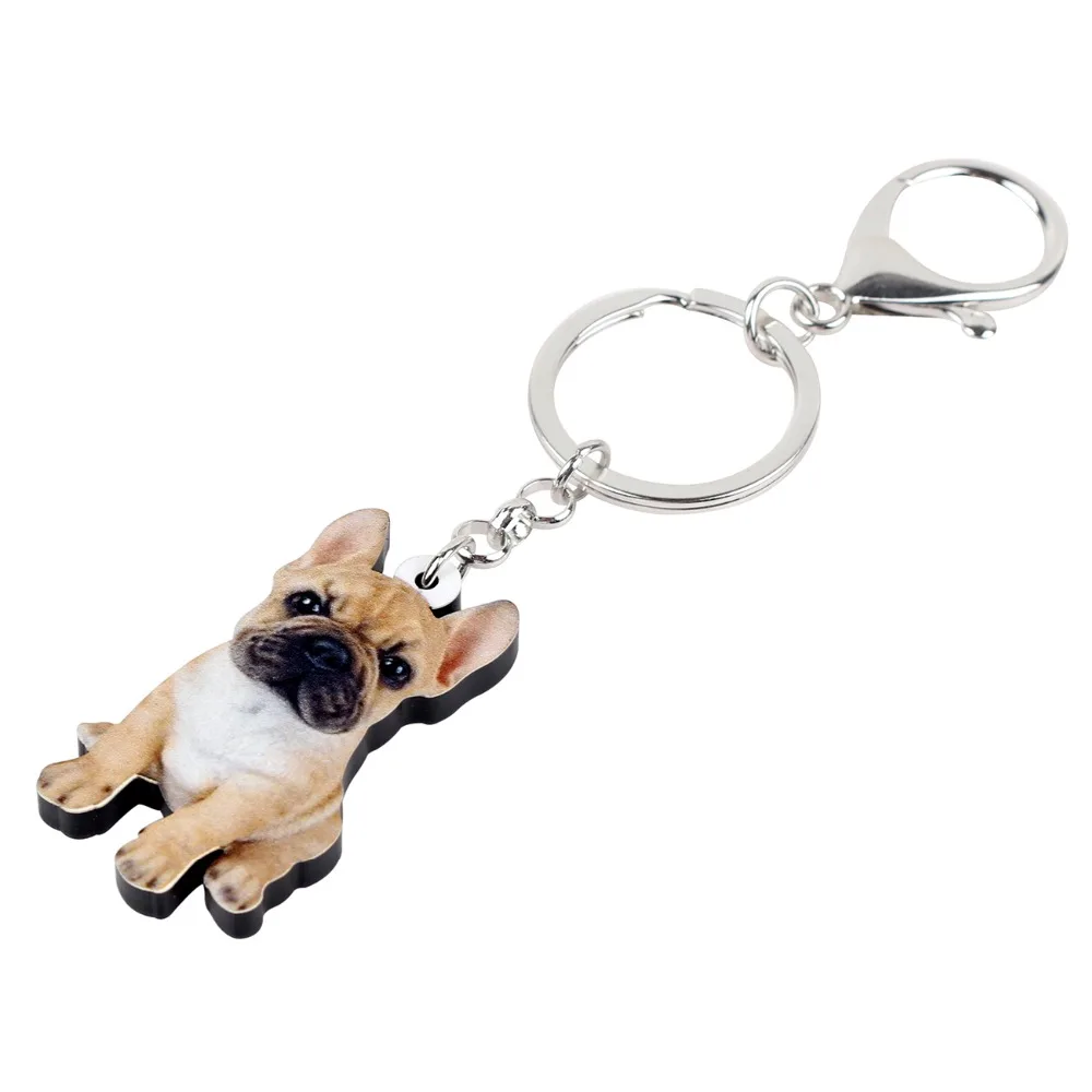 Bonsny Acrylic Sitting French Bulldog Puppy Dog Key Chains Keychain Rings Animal Jewelry For Women Girls Handbag Car Charms Pets