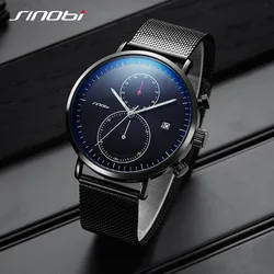 SINOBI Mens Watches Top Brand Luxury Stainless Steel Quartz Wristwatch Male Luminous Pointer Men Business Thin Waterproof Watch