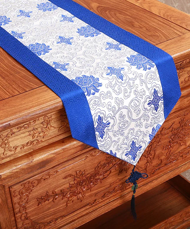 Happy Floral Chinese Table Runner Decoration, Silk Dining Table Protective Pads, Rectangle Damask Table Cloth Runners