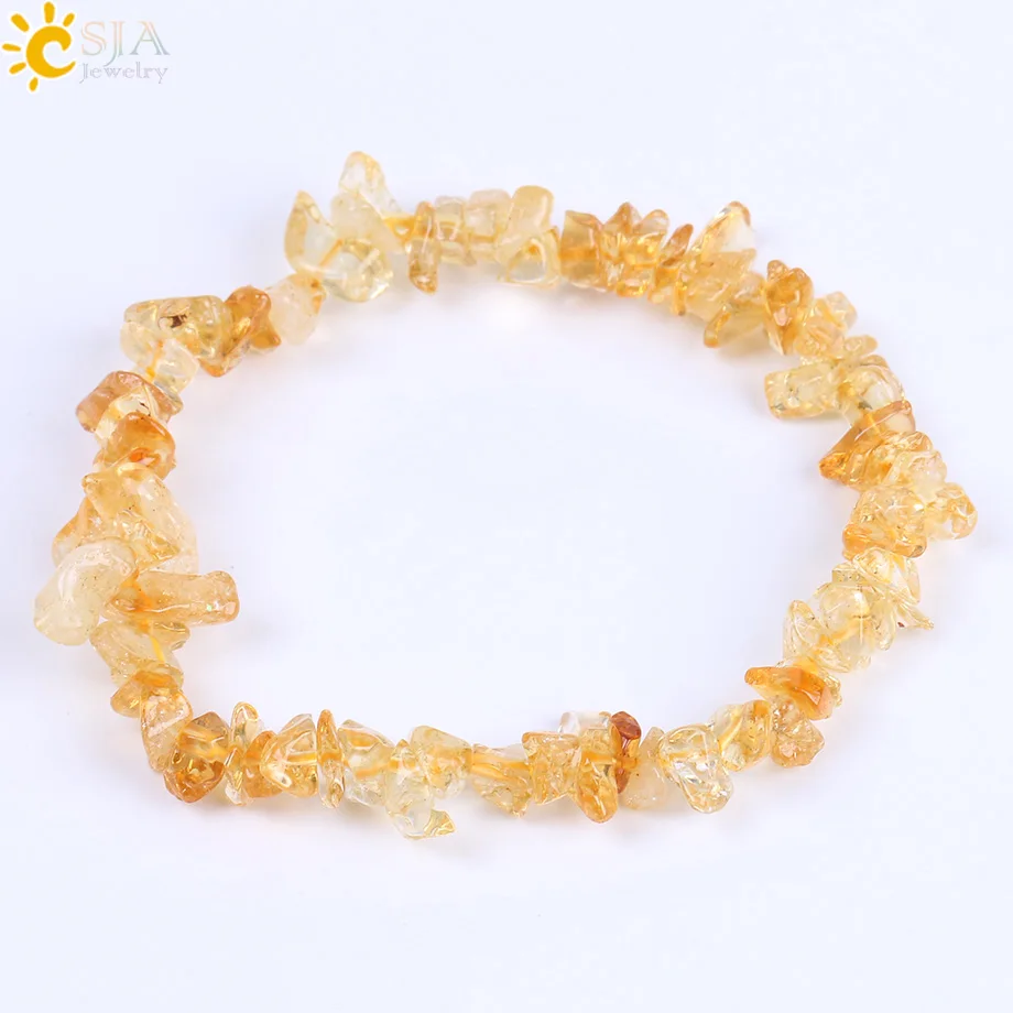 CSJA Natural Yellow Crystal Stones Beads Bracelet Irregular Gravel Quartz Bangles Healing Charm for Women Men Jewelry F157