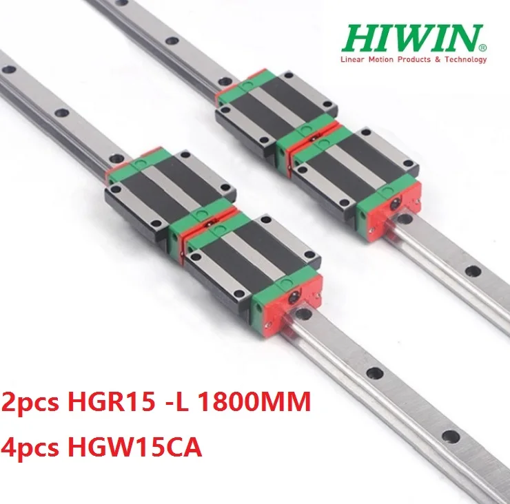 2pcs 100% original Hiwin linear rail guide HGR15 -L 1800mm + 4pcs HGW15CA ( HGW15CC ) linear flange carriage block for cnc