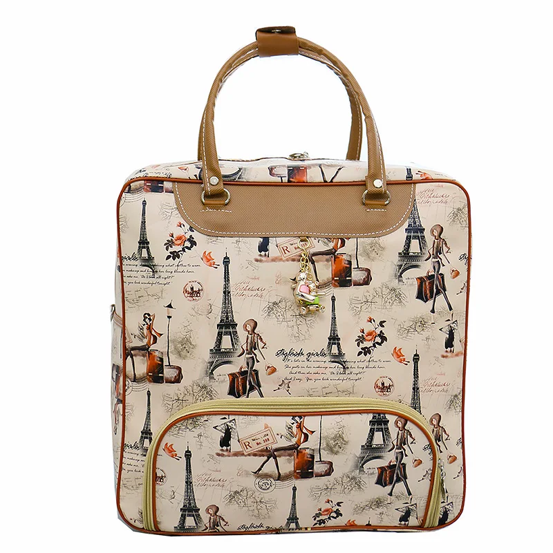 Bolso de viaje con estampado de gran capacidad para mujer, bolsa de equipaje de cuero PU, impermeable, informal, novedad de 2024