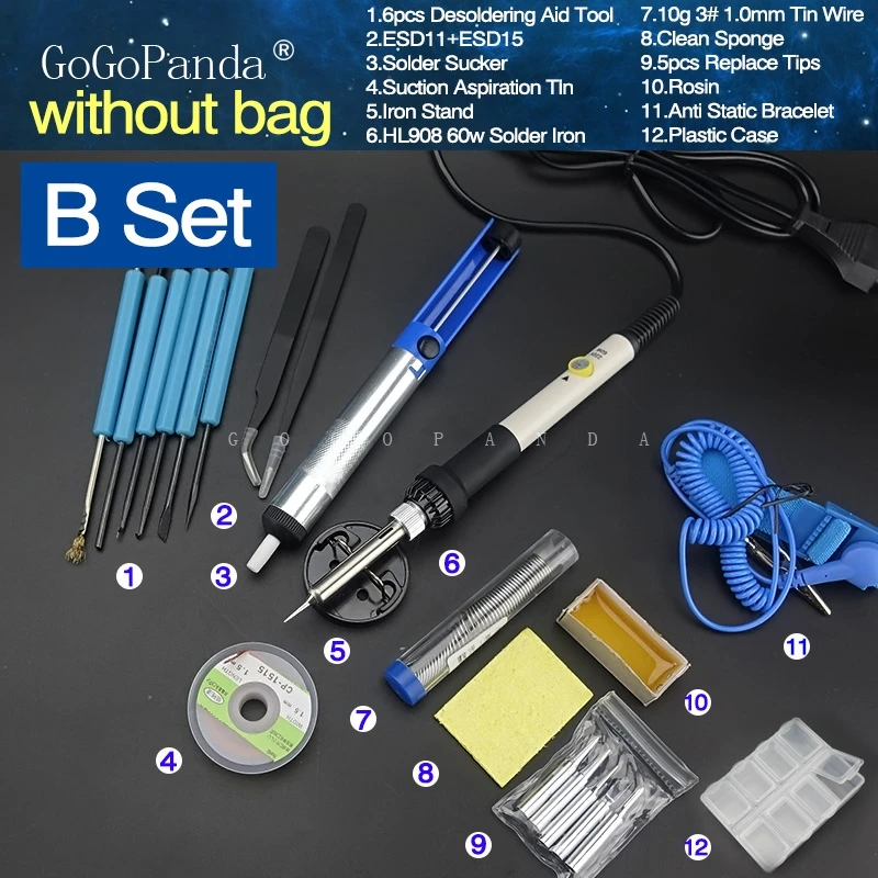 Free Shipping 18 In 1 Electrical Solder Iron Set Temperature Adjustable with Replacement Tips Desoldering Aid Tool Solder Sucker