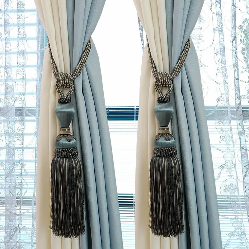 XWL 2Pcs Curtain Tieback Tassel Fringe Brush Straps Hanging Bind Ropes Belt Buckle Hook Holder Curtain Accessory Tiebacks Decor