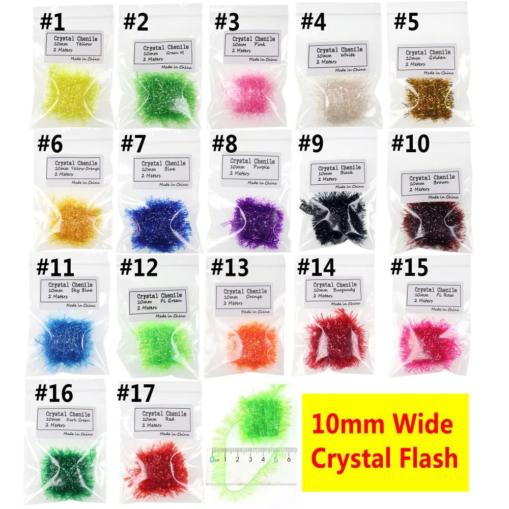 2pack 10mm Egg Salmon Trout Fly Tying Material  Fly Tying Crystal Flash Chenile Hackle Flasher for Streamer FL Green Pink