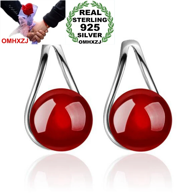 OMH Wholesale Jewelry Simple Fashion joker Creative Woman Bride Gift Red Black  925 Sterling Silver Stud Earrings YS308