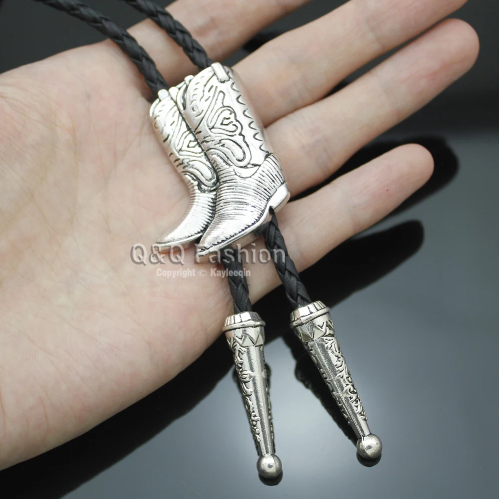 Cowboy Boots Rodeo Country Western Leather Bolo Bola Tie Line Dance Neck Fashion Jewelry Man Pendant Necklace Chain Accessories