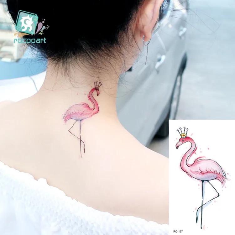 Rocooart Animal Waterproof Temporary Tattoo Sticker Flamingo Cat fox Tatoo Body Art Women Men Fake Taty Tatuaje