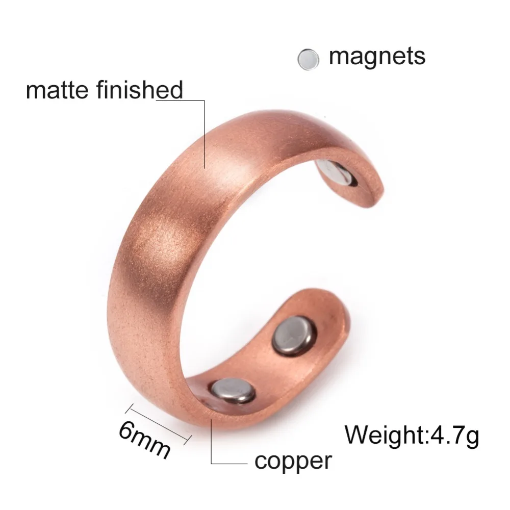 Vinterly Copper Magnetic Ring Mens Matte Finished Health Energy Simple Adjustable Cuff Pure Copper Rings for Men Women Jewelry