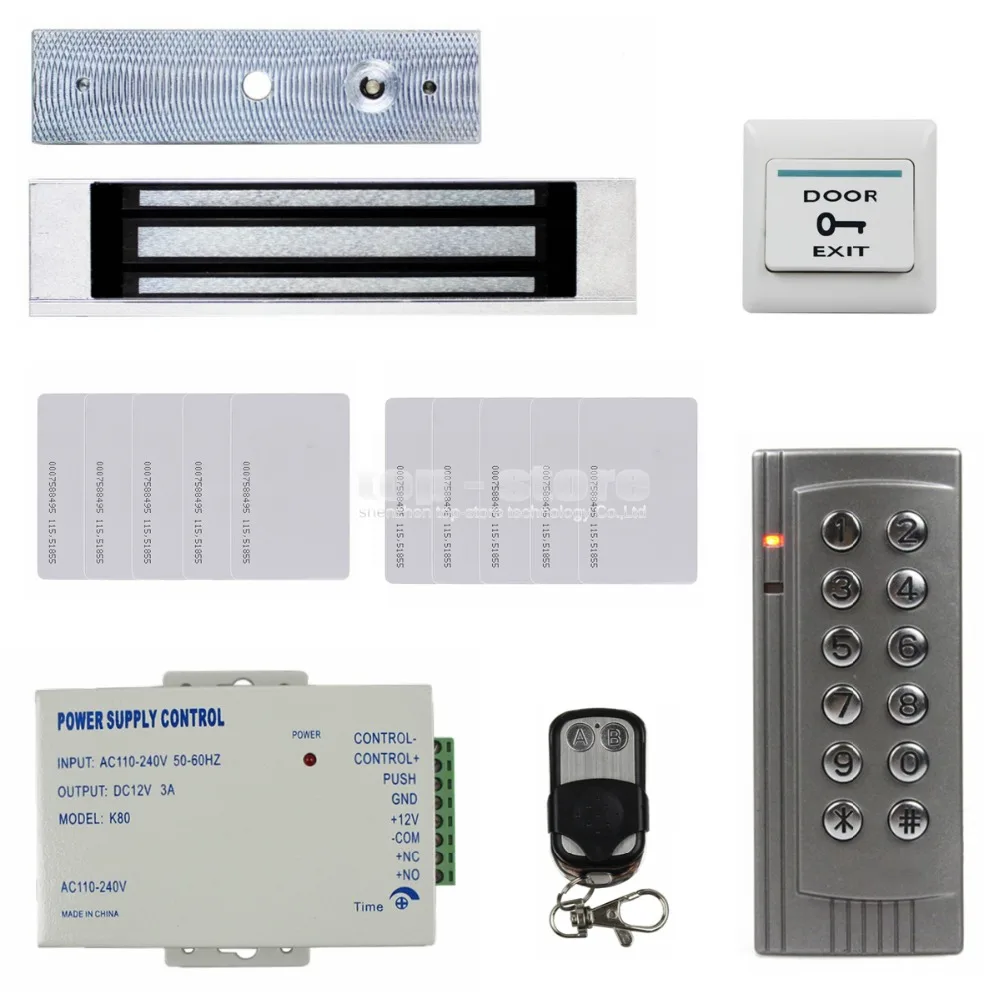 Full Kit Set 125KHz RFID Reader Password Keypad Access Control System Security Kit + 180KG Magnetic Lock Remote Control K4