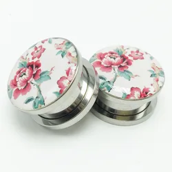 2PCS Stainless Steel Ear Plugs and Tunnels Plugs Peony Flower Screw Ear Stretchers Piercing Earring Gauges Body Jewelry