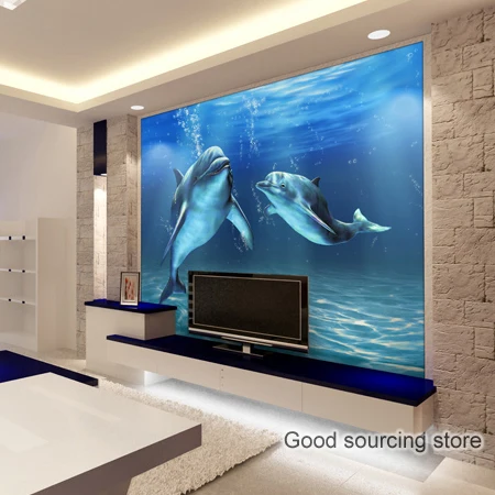 Non-woven customized living room TV background dolphin photo wallpaper