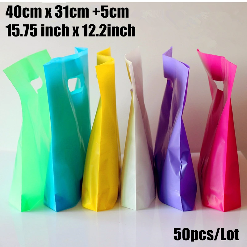 50pcs/lot 40*31+5cm(15.75*12.2'') custom gift bags Plastic Shopping Bags wholesale with Handle promotion Packing Bag Plastic