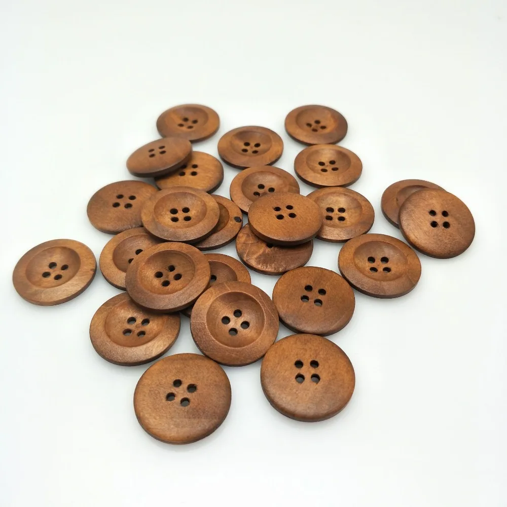 Hot sell 25pc 4 holes Round Wood Sewing Buttons 25mm natural wood pattern  sewing wood craft decorative 5BB5554